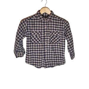 Cabin Vibes Navy and Beige Flannel Plaid Button-Up Shirt
